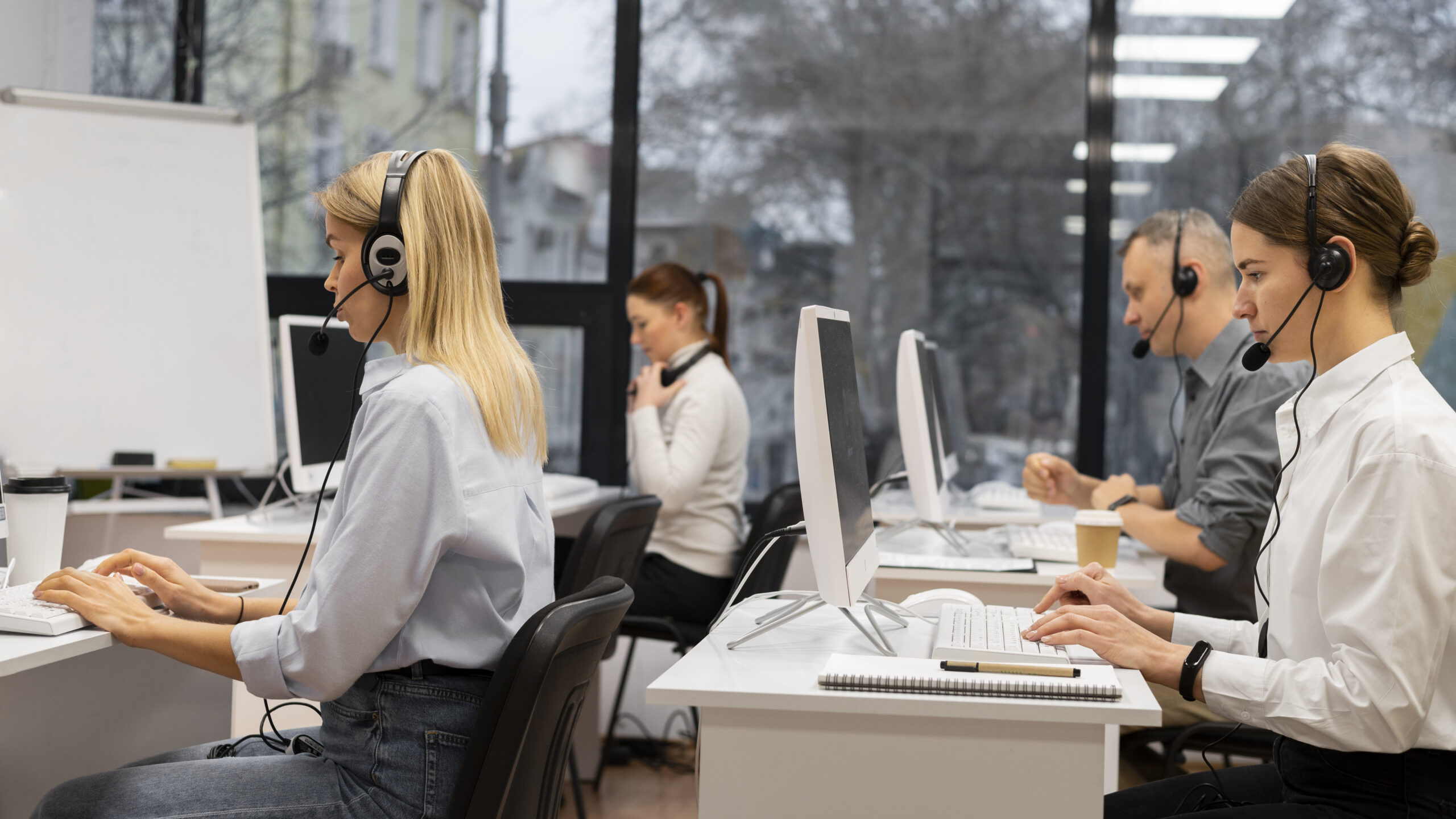 Agents in a call center office